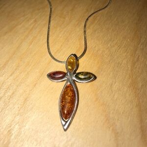 Celtic Cross in Amber and Sterling Silver
